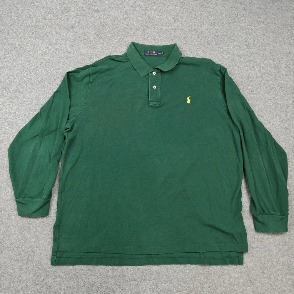 Polo Ralph Lauren Polo Shirt Mens 2XL Green 100% Cotton Long Sleeve Pony Logo
